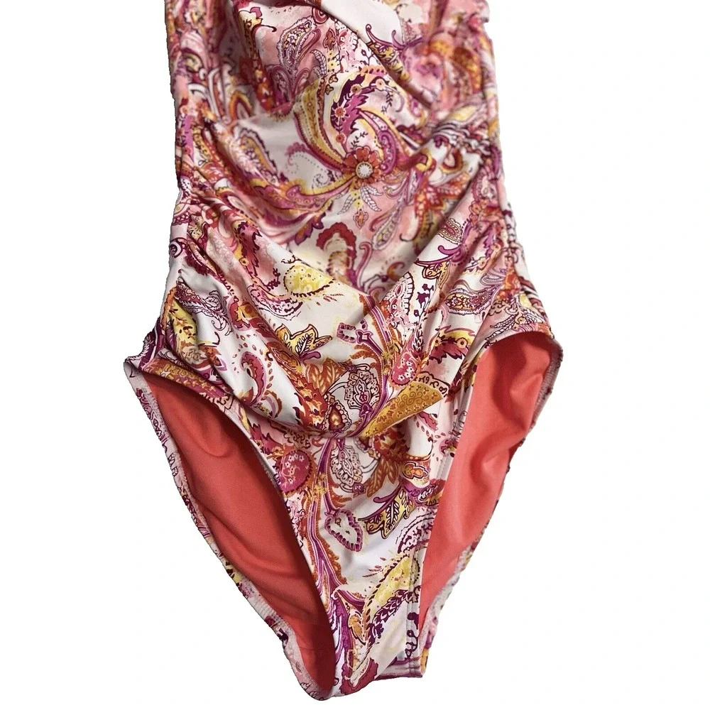 Lauren Ralph Lauren Womens 8 Paisley One Piece Swimsuit Halter Tummy Control